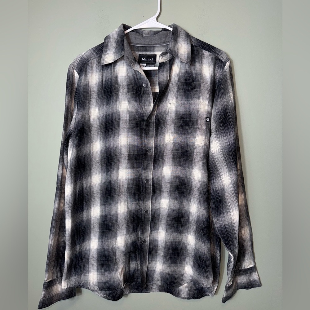 Marmot Men’s Black and White Plaid Flannel Shirt Soft‎ Size Small